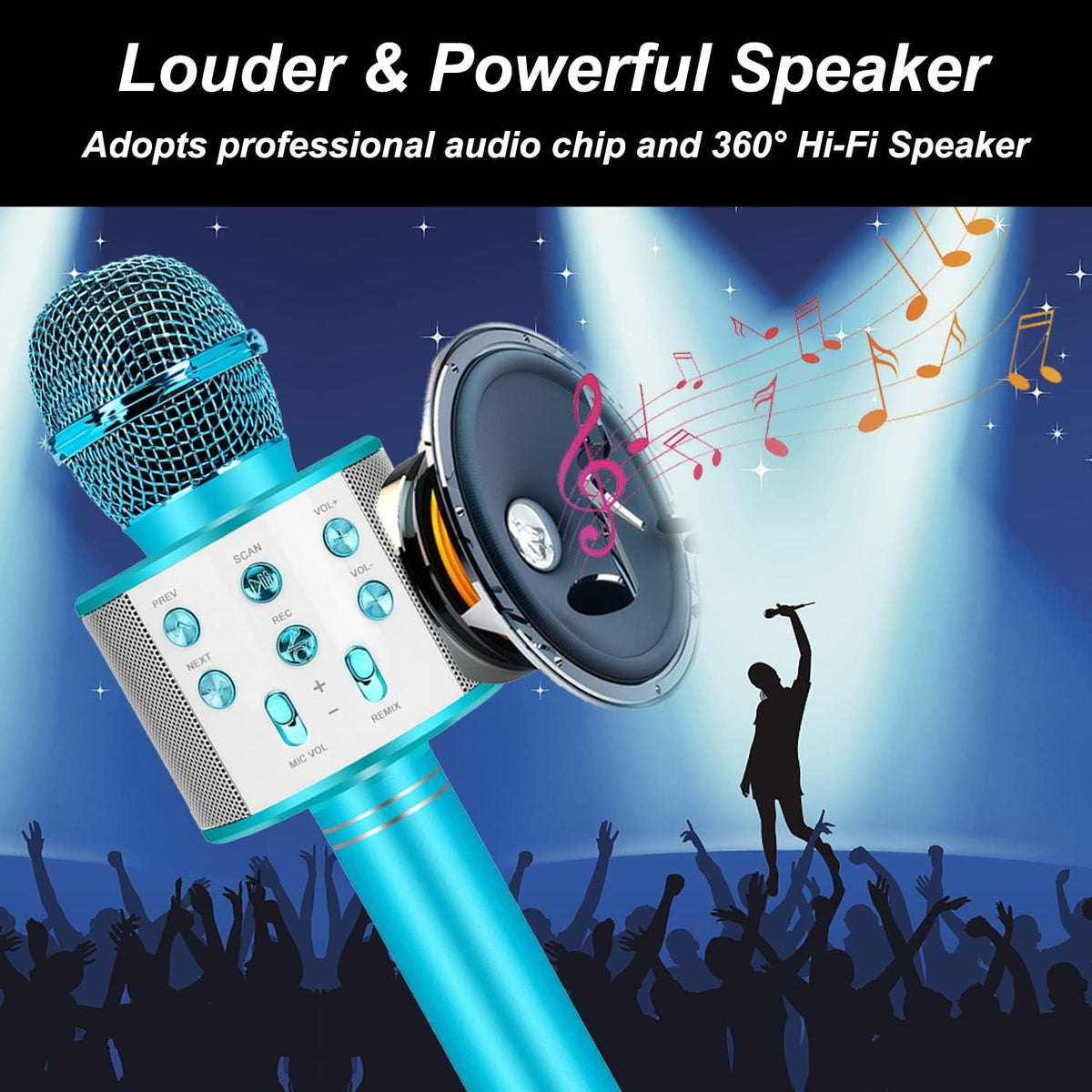 Kids wireless karaoke microphone for children, toddler-friendly Bluetooth microphone for singing and musical play.