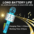 Wireless Bluetooth karaoke microphone for kids and toddlers, colorful musical toy for children’s singing and musical play.