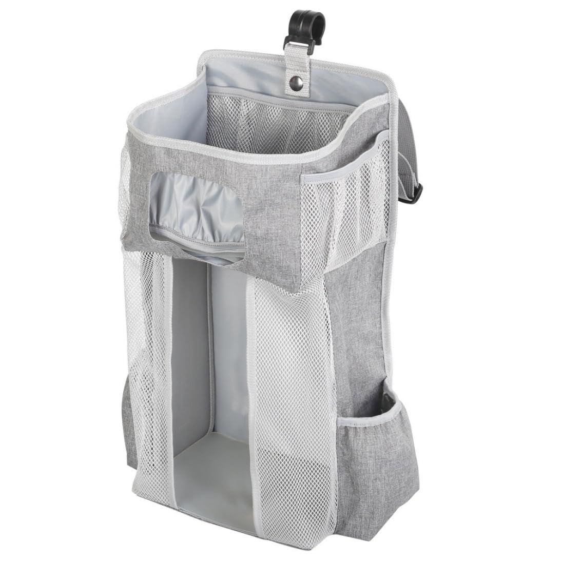 Everything Baby hanging diaper organizer with multiple compartments for baby essentials, designed for cribs and nursery storage.