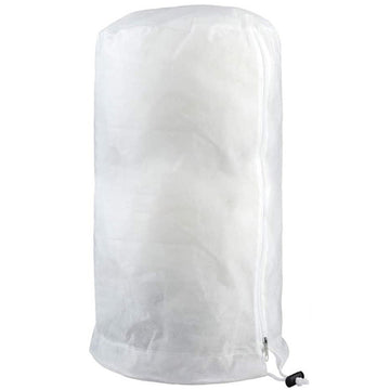 Frost protection plant cover bag with drawstring and zipper, designed for winter shrub and potted plant protection.