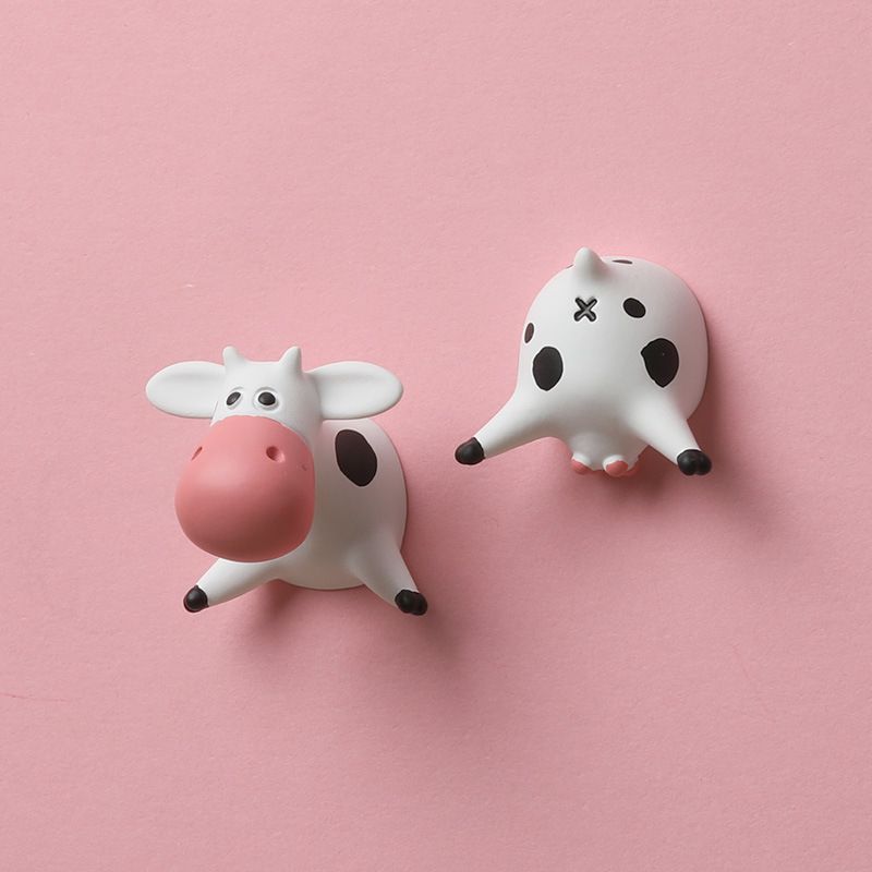Set of three cute cow butt resin refrigerator magnets with funny, decorative design, ideal for kids' toy collection or fridge decor.