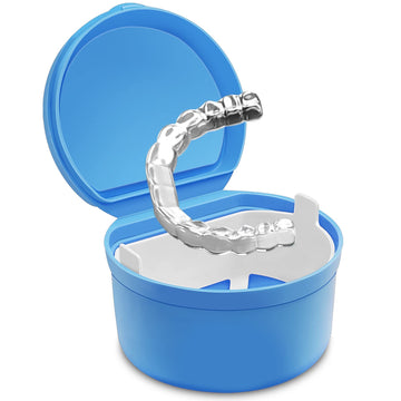 Colorful Denture Bath, Denture Case With Strainer For Soaking Dentures, Retainers, Mouth Guard & Night Guard, Large   (LIGHT BLUE)