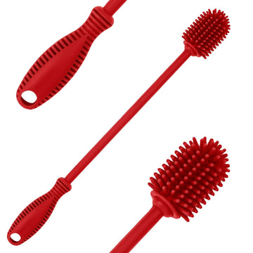 Silicone Bottle Cleaning Brush with Long Handle, BPA Free 12.5" Water Bottle Cleaner for Baby Bottles, Hydro Flask, Sports  (Red)