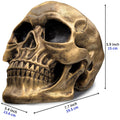 Realistic gold life size human skull model, 1:1 replica, detailed adult skull head for Halloween and party decorations.