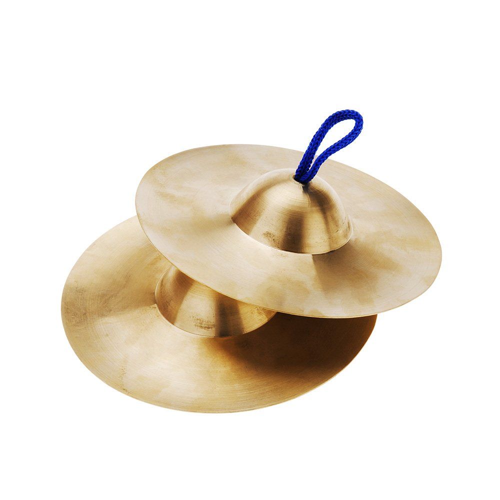 Small copper finger cymbals for kids, 15cm, musical percussion toy for children’s rhythm and beat playing.