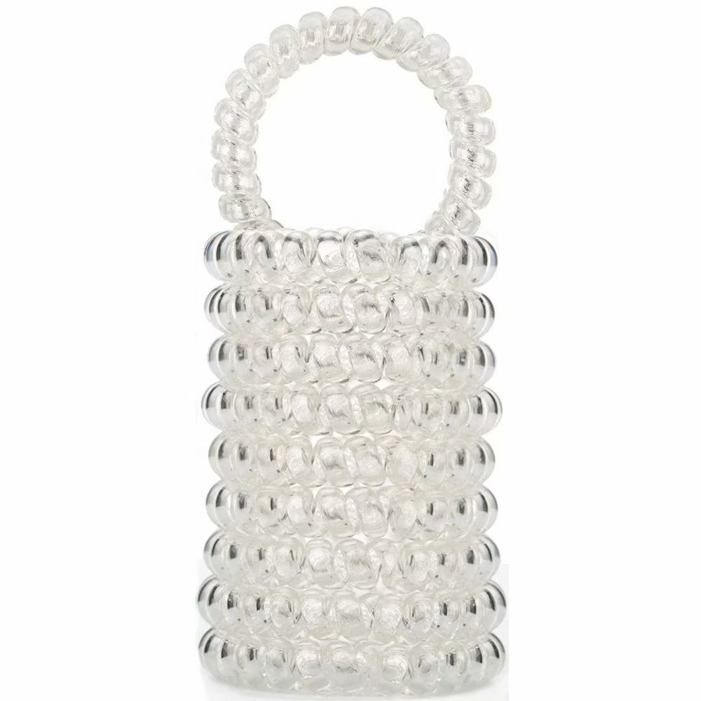 Set of 10 clear spiral hair ties for women and girls, waterproof plastic ponytail holders with no crease and coil design.