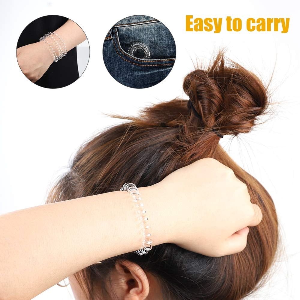Set of 10 clear spiral hair ties from Everything Baby, waterproof plastic ponytail holders for women, girls, and teens.