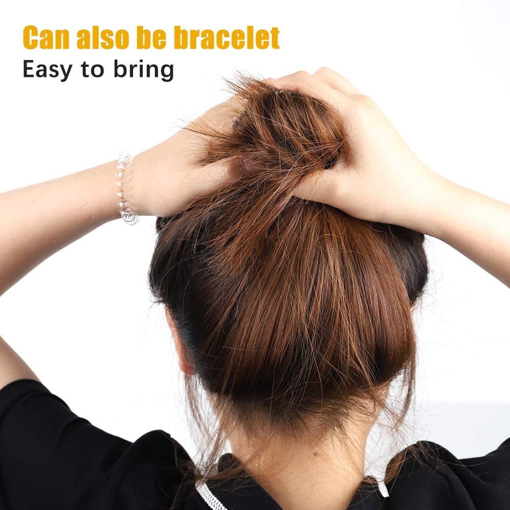 Set of 10 clear spiral hair ties for women and girls, waterproof plastic ponytail holders with no crease, from Everything Baby.