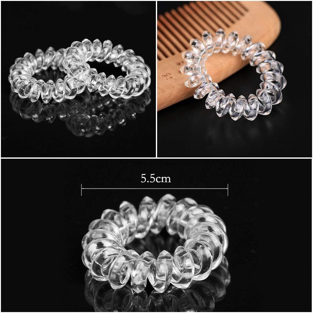 Set of 10 clear spiral hair ties for women and girls, waterproof plastic ponytail holders with no crease, from Everything Baby.