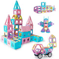 Magnetic building blocks set for kids featuring 58 colorful tiles to create 3D castles and structures, educational STEM toy by Everything Baby.