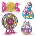 Magnetic building blocks set for kids with 58 colorful magnetic tiles, ideal for STEM learning and creative castle building.