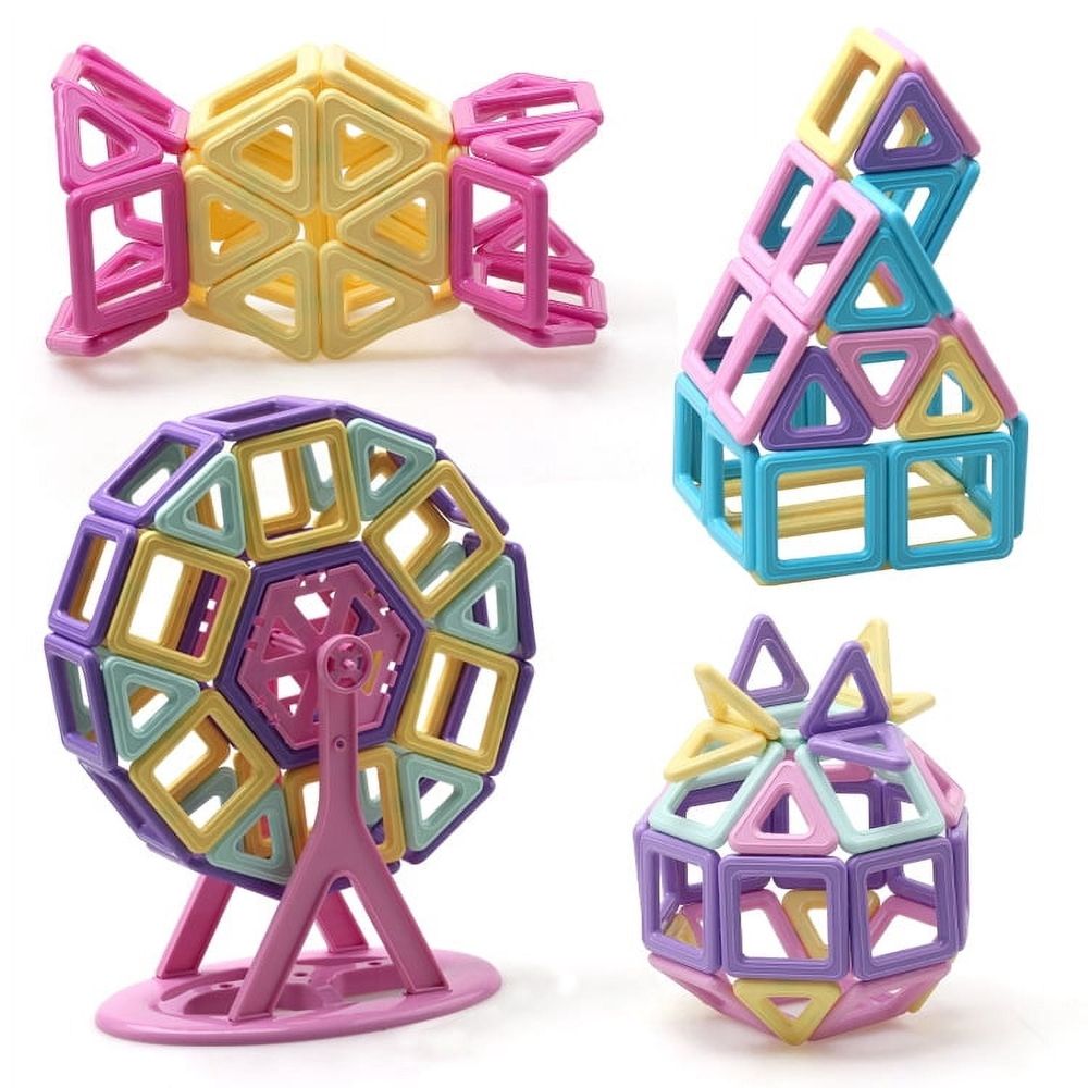 Magnetic building blocks set for kids with 58 colorful magnetic tiles, ideal for STEM learning and creative castle building.