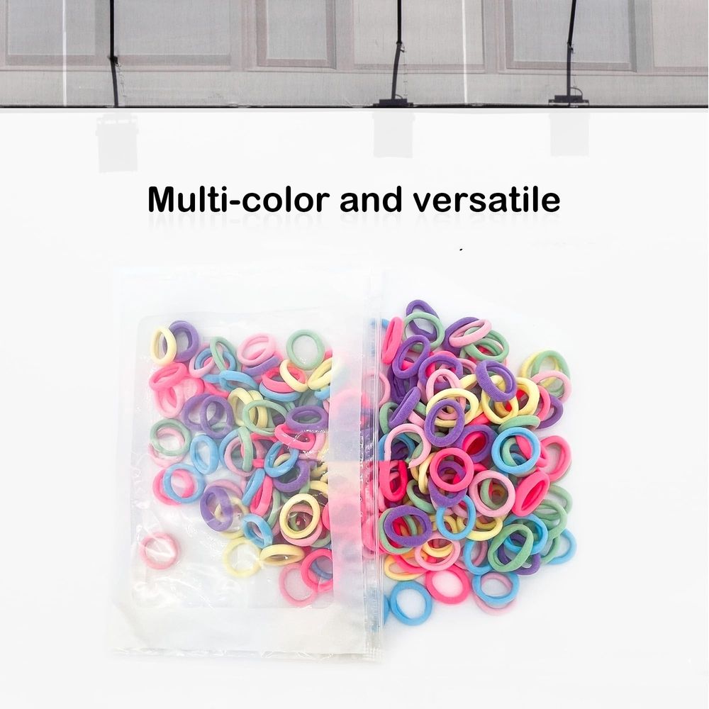Set of 300 multicolor cotton baby hair ties for toddlers and kids, soft seamless hair elastics for ponytails and hair accessories