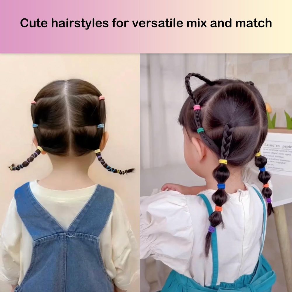 Set of 300 multicolor baby hair ties for toddler girls, soft cotton seamless hair elastics and ponytail holders for kids and teens