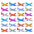 Mini foam glider planes in various designs, lightweight and easy to assemble, perfect for kids' toy collection and classroom fun.