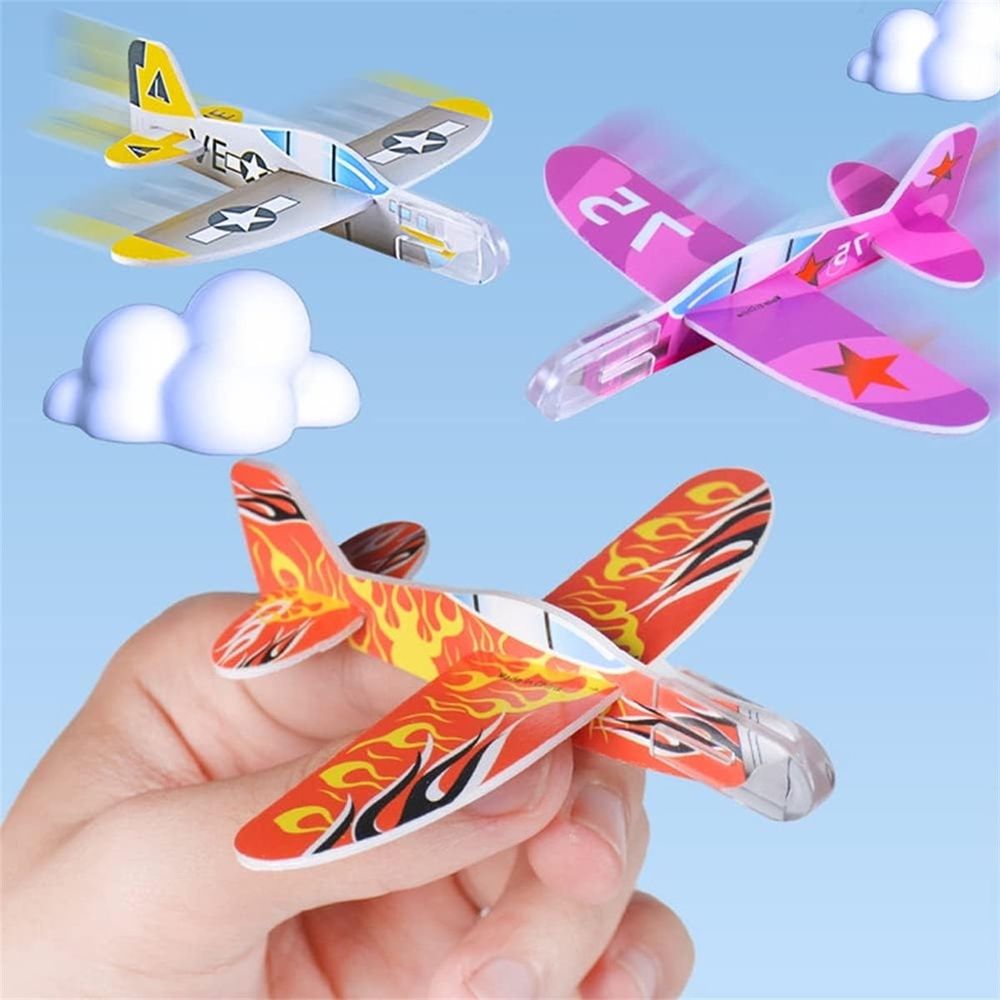 Set of 60 mini foam glider planes with colorful designs, lightweight and easy to assemble flying toys for kids' classroom prize boxes.