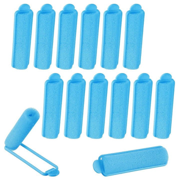 Blue foam curlers set with 14 sponge hair rollers, 2.7 inches long, for soft, no-heat hair styling for long and short hair.