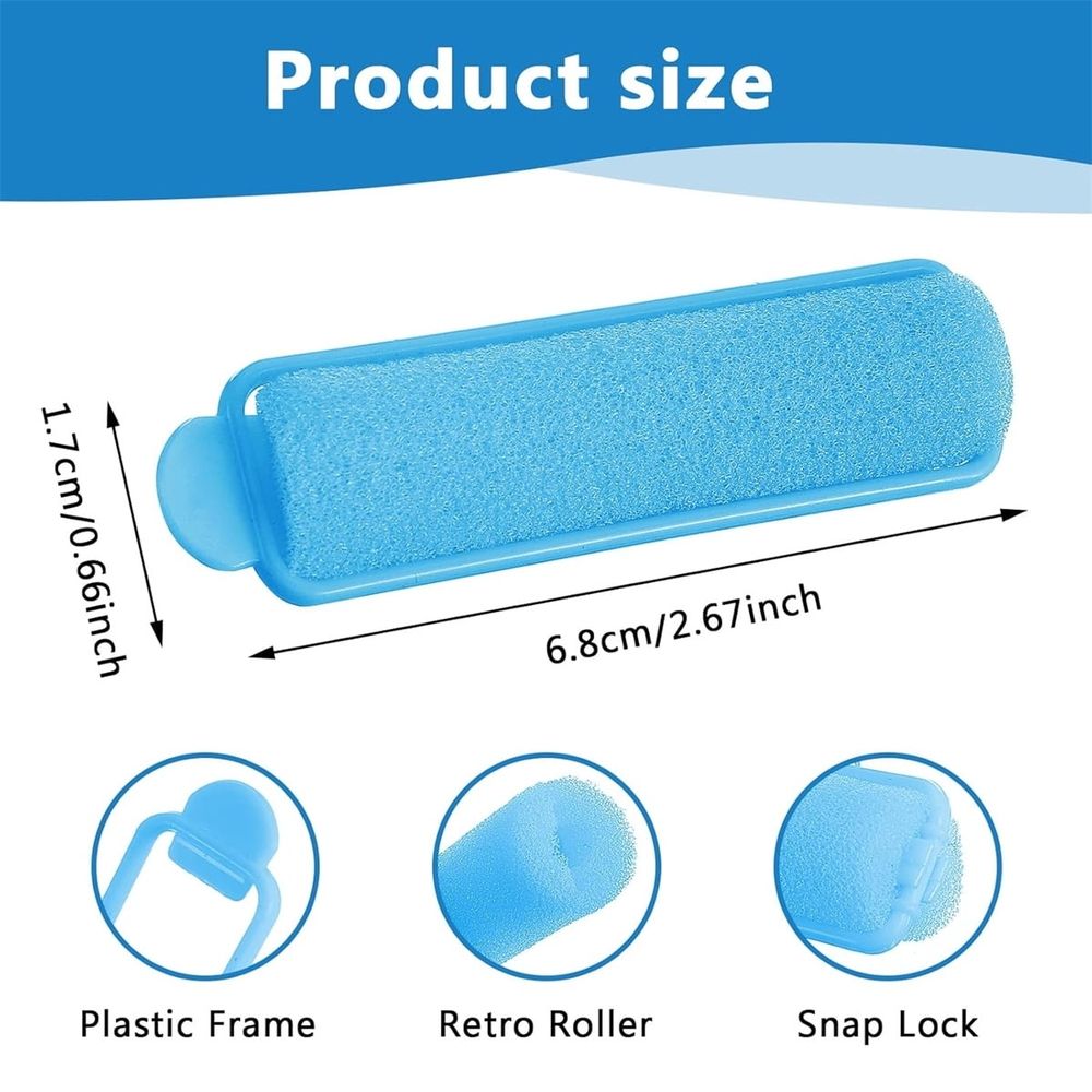 Blue foam curlers set with 14 sponge hair rollers, 2.7 inches, for soft overnight hair styling for women and children.