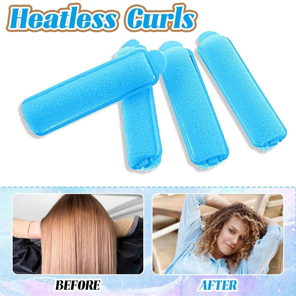 Blue foam hair curlers, 14-piece set with no heat, soft sponge rollers for kids and ladies' hair styling, long and short hair.