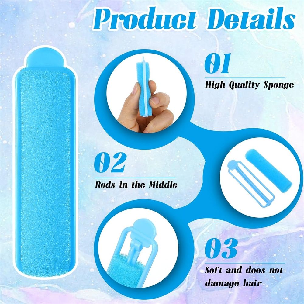 Blue foam curlers, 14-piece set by Everything Baby, soft sponge hair rollers for long and short hair styling for kids and ladies.