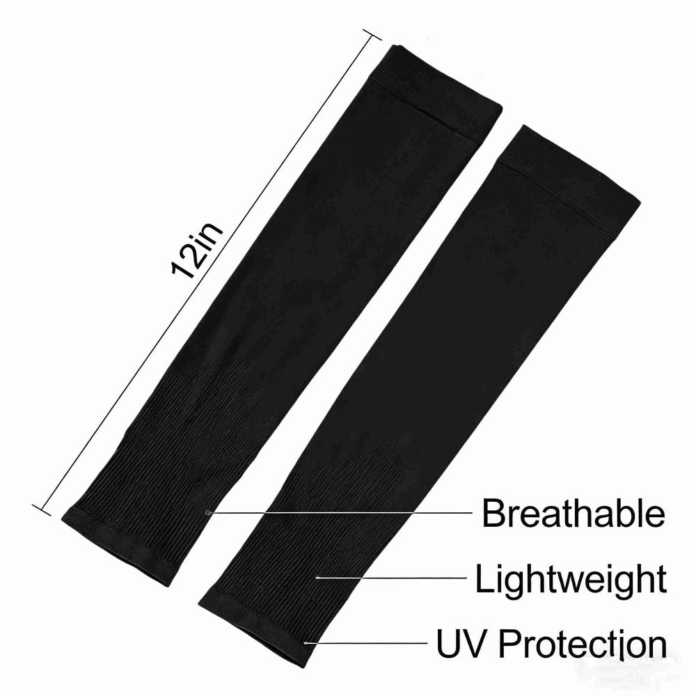 Four pairs of black and white kids' arm sleeves for sun protection, cooling, and compression, made by Everything Baby.
