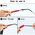 Seven-pack of anti-slip silicone glasses straps in black, red, brown, gray, blue, green, and yellow for kids and adults.