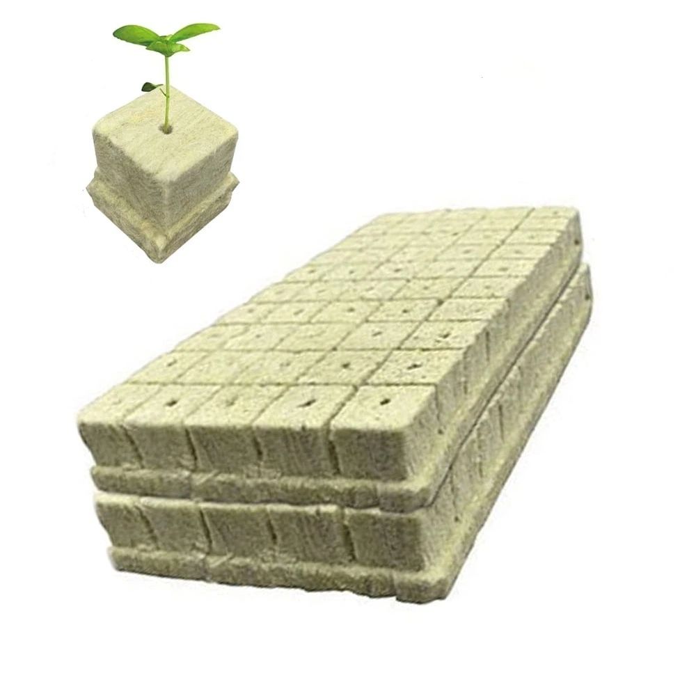 100 Pcs Rockwool Cubes for hydroponic growing, root development, cuttings, cloning, and seed germination, ideal for plant propagation.