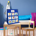 Blue kid's daily chore routine chart and visual schedule for home and school, supporting autism learning and behavioral organization.