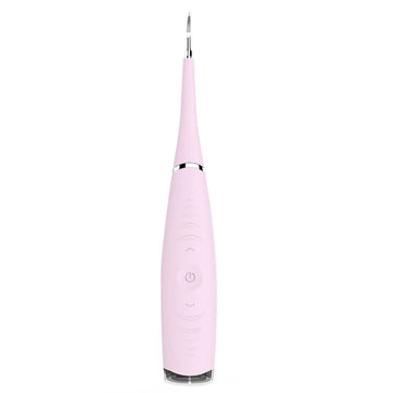 Pink electric teeth cleaner for kids with high-frequency vibration, waterproof design, USB charging, used for plaque and stain removal.