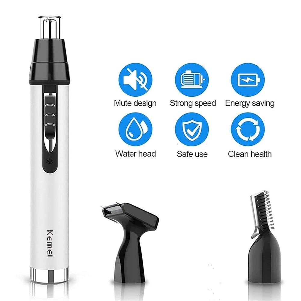 Everything Baby waterproof nose hair trimmer for men and women, 3-in-1 rechargeable nose, ear, and facial hair clipper in white.