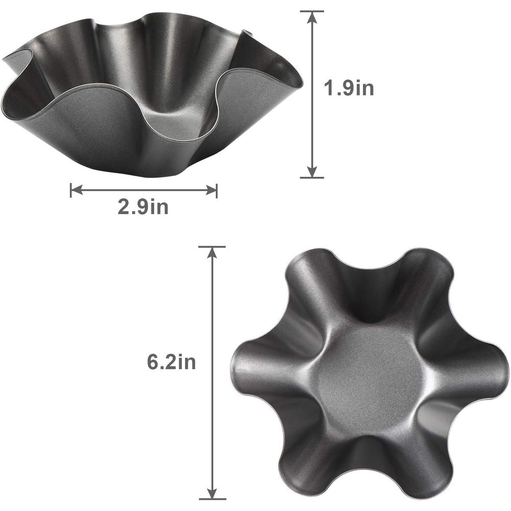 Black petal shape carbon steel baking bowl for tortilla and salad, non-stick taco shell pan, perfect for pretend play and kid's toy set