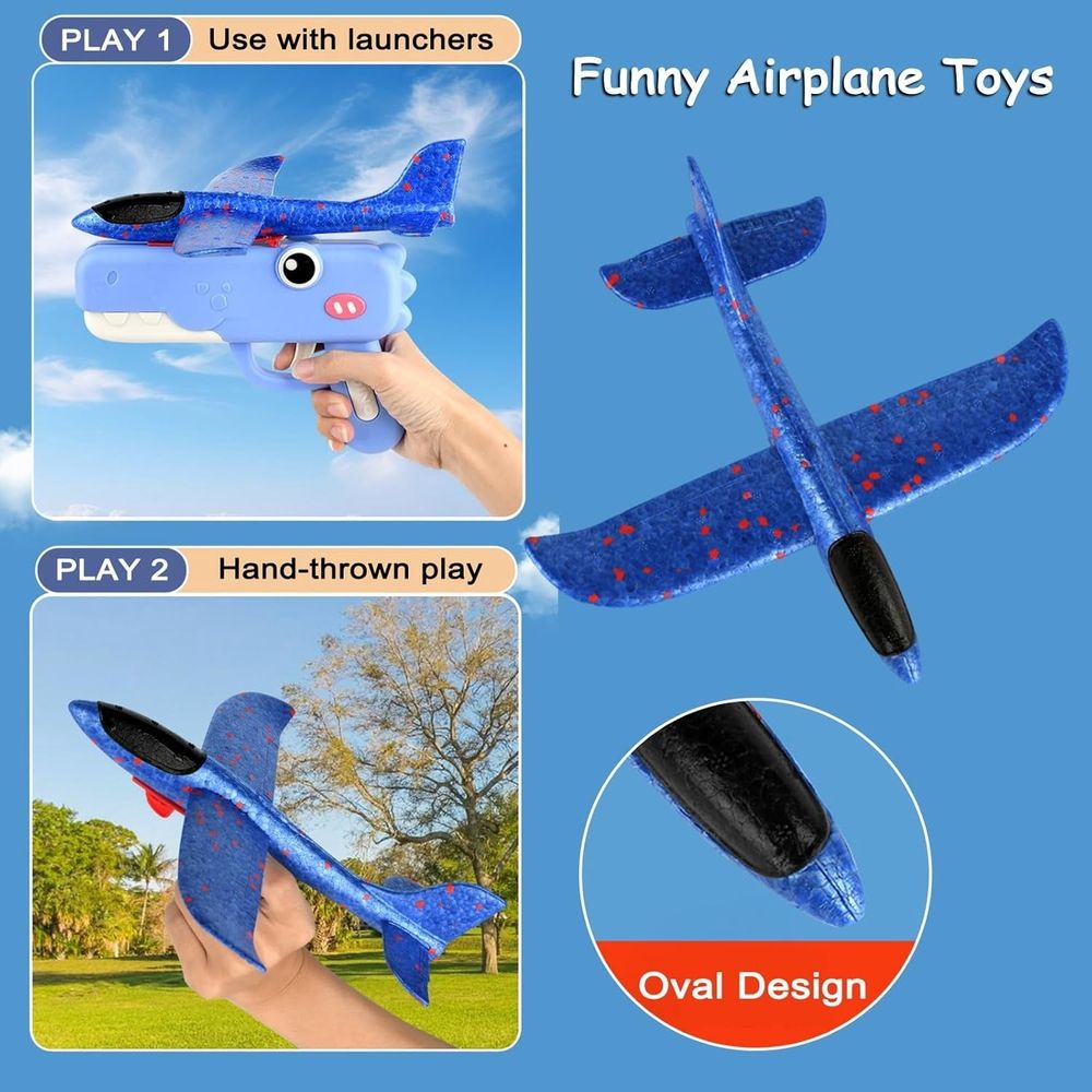 Kids airplane launcher toy by Everything Baby, outdoor flying toy for boys and girls, suitable for ages 4 to 12.