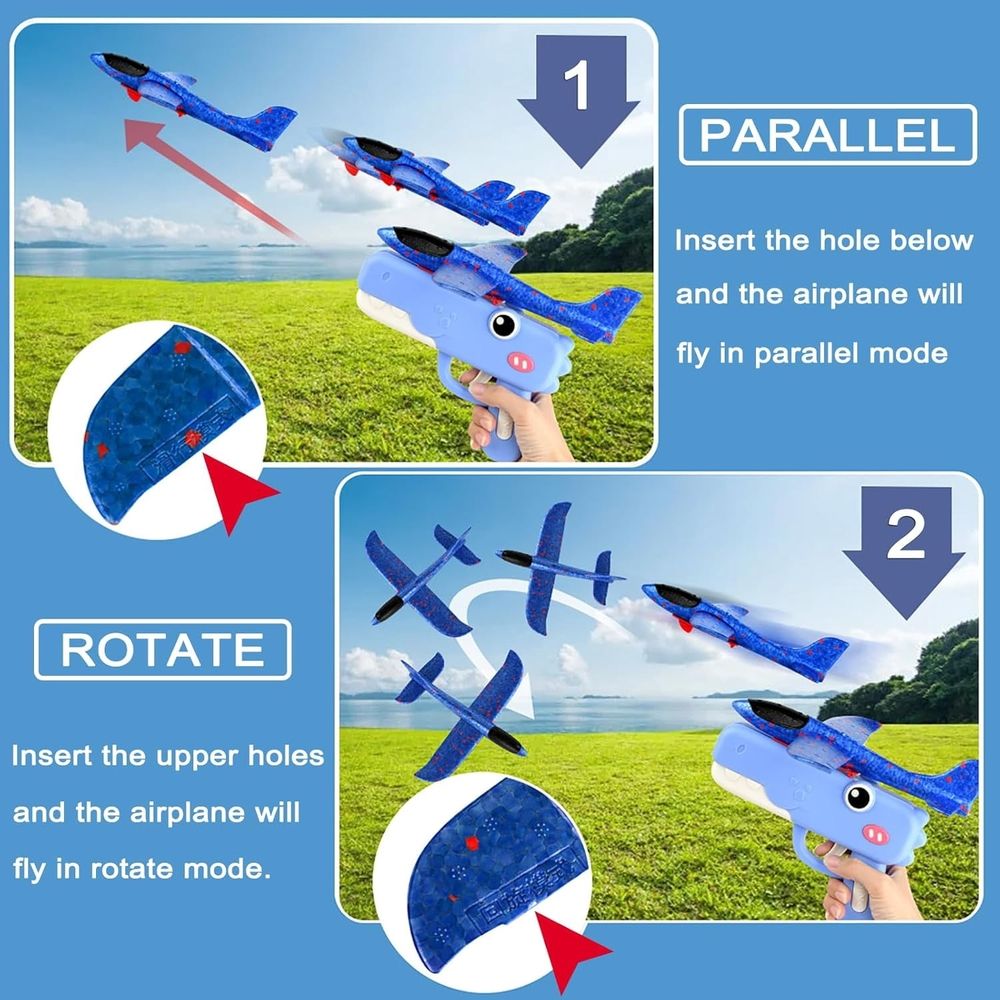 Colorful airplane launcher toy for kids by Everything Baby, perfect for outdoor pretend play and flying fun for boys and girls.