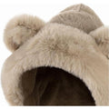 Kids winter 3-in-1 hat, scarf, gloves set with faux fur trim, plush beanie, neck warmer, and mittens for cold weather outdoor fun.