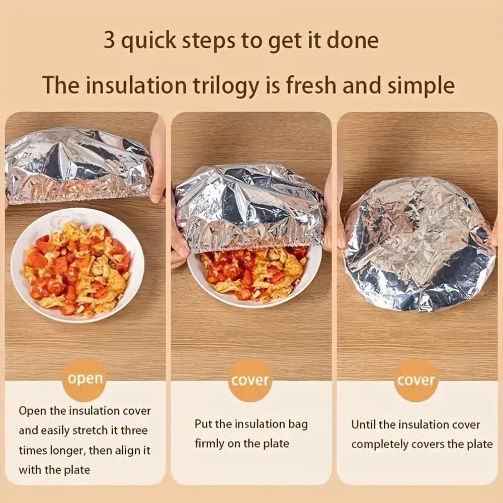 Reusable aluminum foil heat lid for food storage, 7.8-inch, BPA-free, adjustable elastic edges, high temperature resistant, from Everything Baby