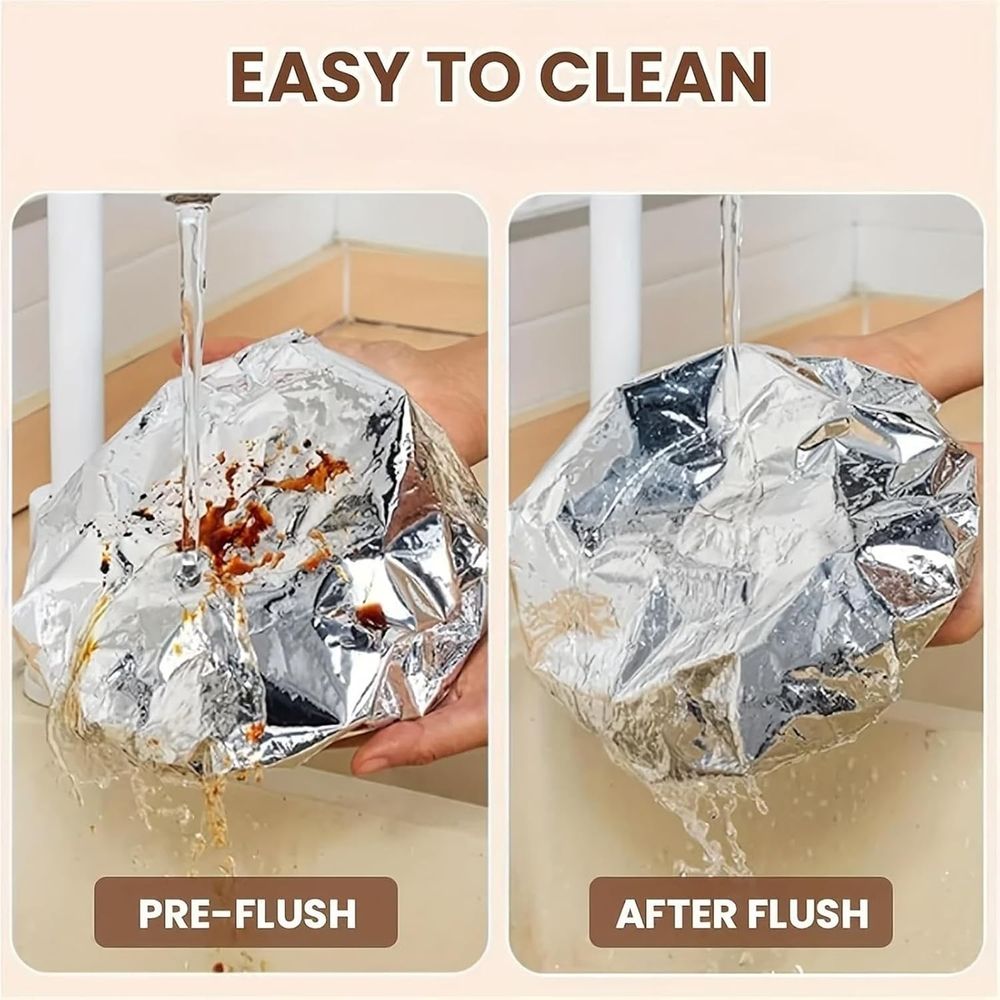 Reusable aluminum foil heat lid for food storage, with elastic edges, BPA free, high temperature resistant, suitable for plates and baby food.
