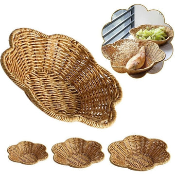 Rattan Serving Tray, Scalloped Basket, Hand Woven Round Rattan Tray, Curved Seashell Basket Decoratve Tray for Coffee Table and Home Decor (Natural-L)