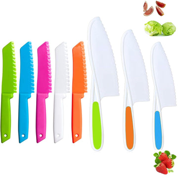 Kids Plastic Kitchen Knives 8 Pcs Colored Knife Set Children's Safe Cooking Knives Child Proof Knife with Serrated Edges for Kids Beginners Fruits, Bread & Vegetables Kitchen