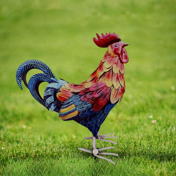 Metal Rooster Garden Stake 18" Outdoor Chicken Yard Statue