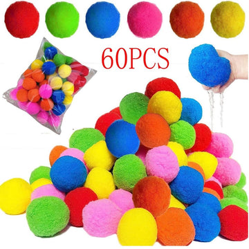 60Pcs Reusable Water Sponge Balls Soft Absorbent 1.97in for Kids Summer Pool Beach Backyard Play Toy(B)
