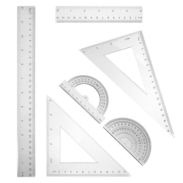 2Sets Ruler Set Transparent Plastic Triangle Drawing Rule for Students and Designers 11.8x1.2x0.04in