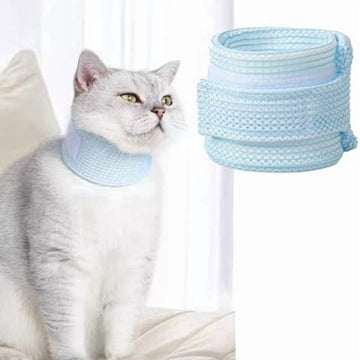 Post-Surgery Cat Neck Brace Cover - Breathable Sponge Mesh, Adjustable, 20-28 cm Neck, 6 cm Wide, Anti-Scratch, Blue