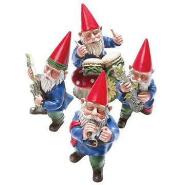 Gnomes Fairy Resin Statues Set, Happy Gnomes Dancing Celebration Musical Band Garden Gnome Set Mini Gnome Statue Miniature Fairy Gardens Micro Landscape Dwarfs Statue Ornaments 4pcs