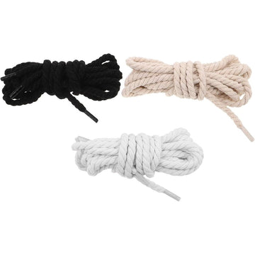 3 Pairs 8mm Round Cotton Braided Shoe Laces for Running Shoes - 140cm Length for Trainers and Boots