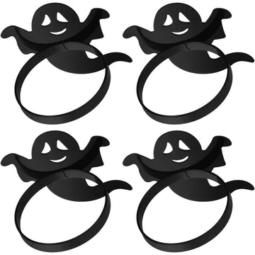 Alloy Napkin Rings for 4pcs Halloween Table Party Decor, Black Metal Finish Creative Festival Style Table Setting Accessory Matching Set