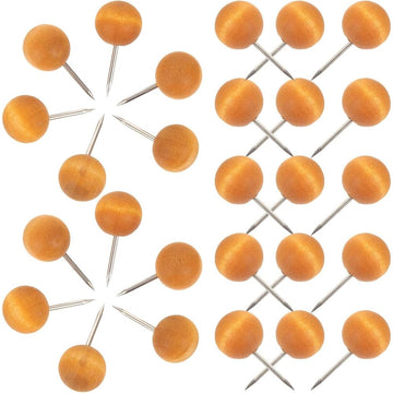 100Pcs Decorative Wooden Push Pins Round Head Khaki for Photos Notes Cork Boards Maps