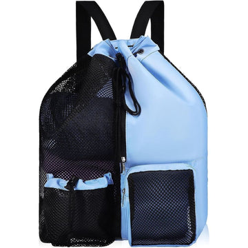 Mesh Drawstring Swimming Backpack Nylon Large Capacity for Women Adults Separated Compartments Wear Resistant Fade Resistant Build Compact Drawstring Closure