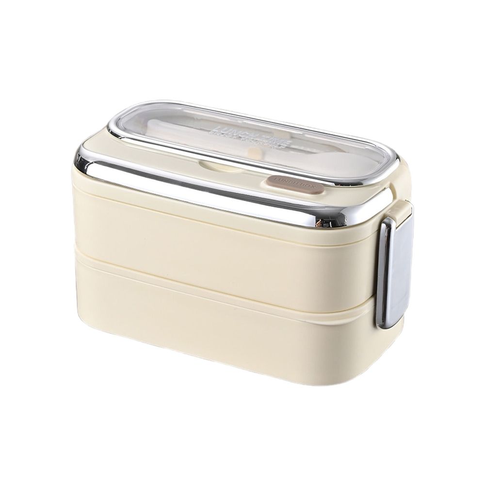 Stainless steel double layer lunch box with multiple compartments, microwave safe, portable, ideal for kids' school or outdoor meals.