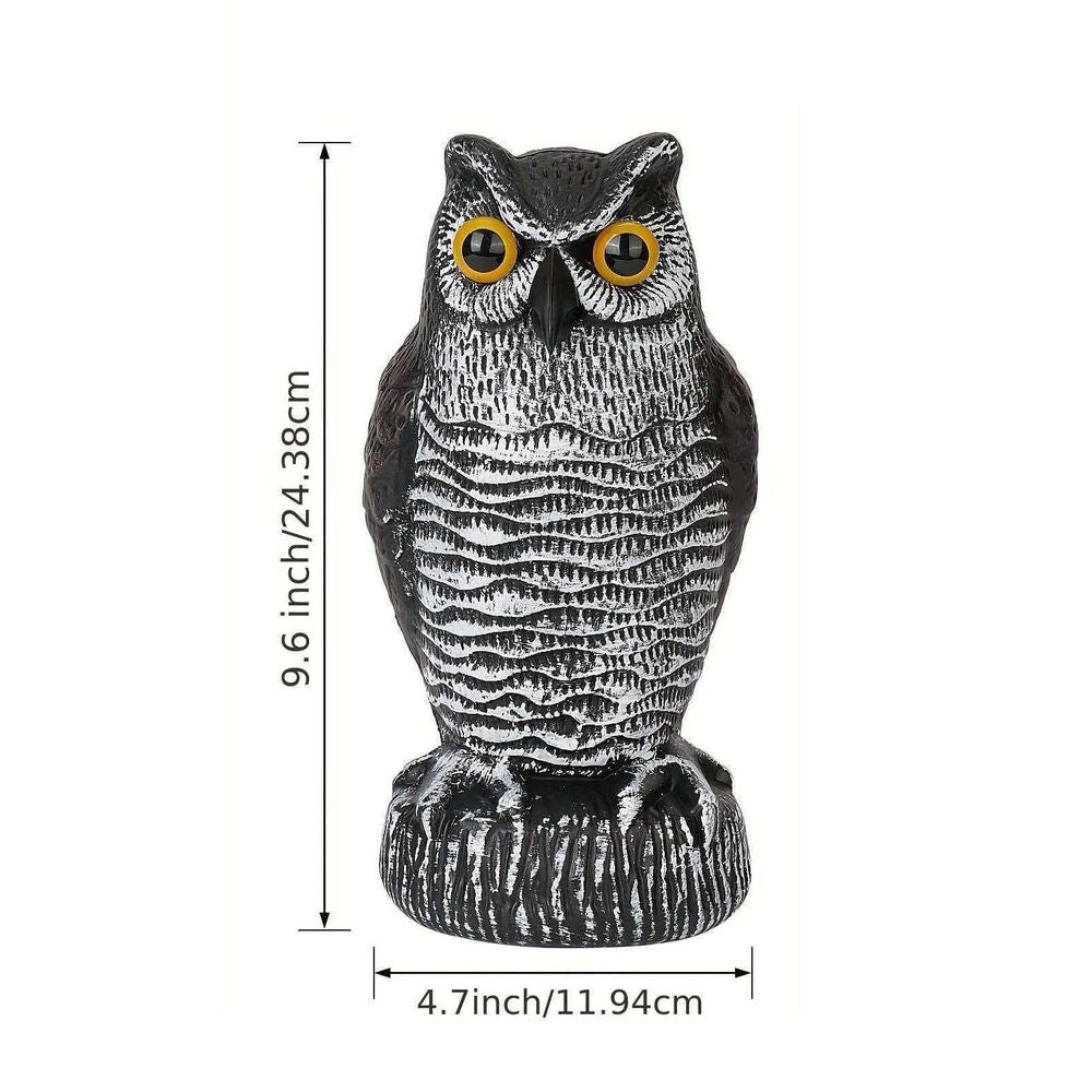 Realistic plastic owl decoy garden statue for outdoor rodent and bird control, weatherproof decorative bird scarecrow for yard or farm.