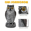 Realistic plastic owl decoy for garden decoration, designed to scare rodents and birds in outdoor courtyards and farms.